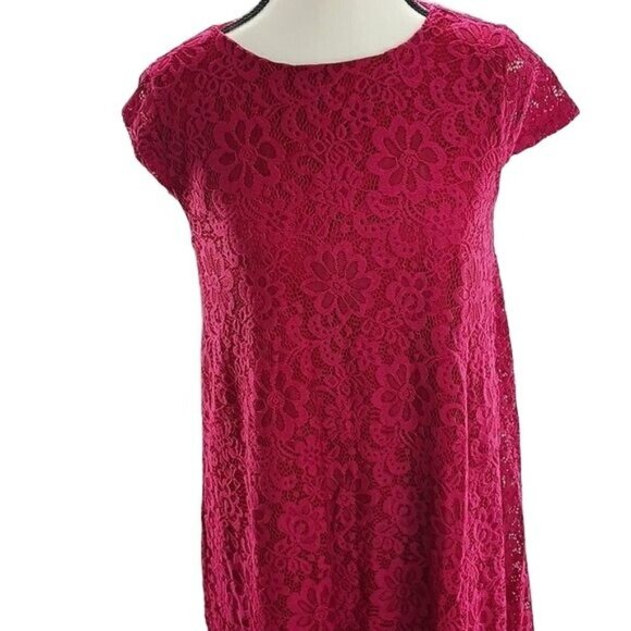 Altar'd State Dress Red Lace Floral Shift Short Sleeve Womens Size Small - Picture 2 of 6